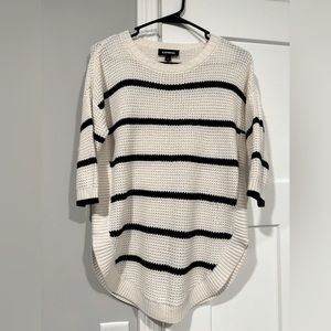 Express Striped Bateau Neck Circle Hem Sweater In White And Black